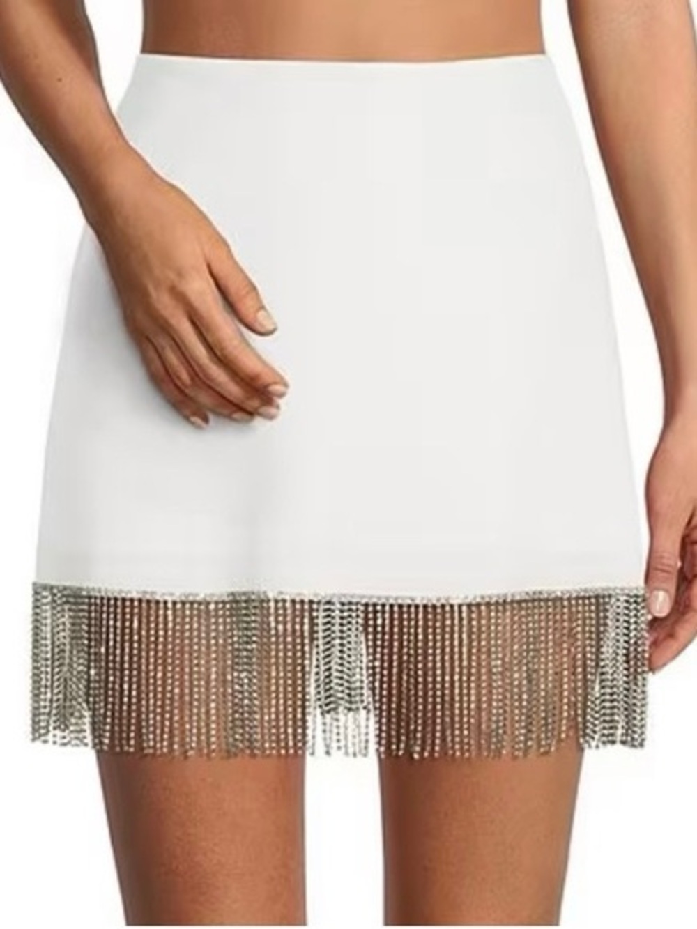 NWT Gianni Bini White Skirt with Silver Fringe